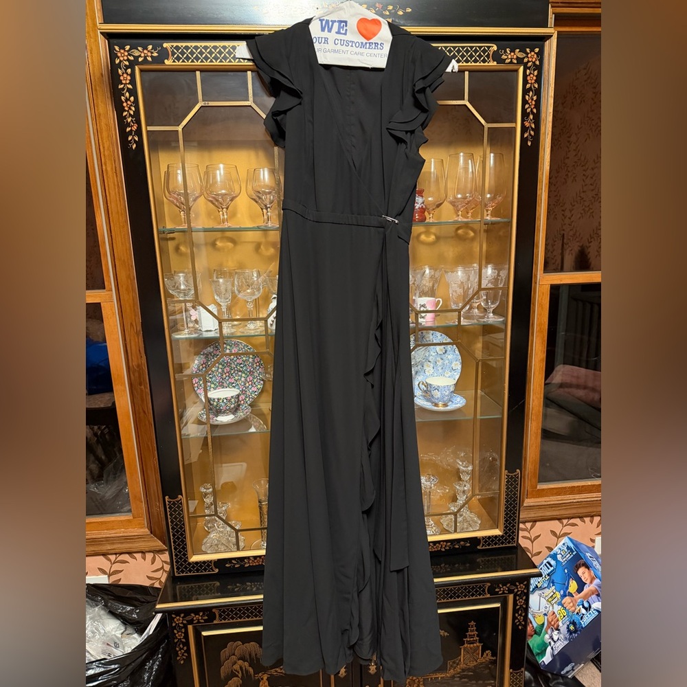 Fame and Partners Black Ruffle Wrap Maxi Dress